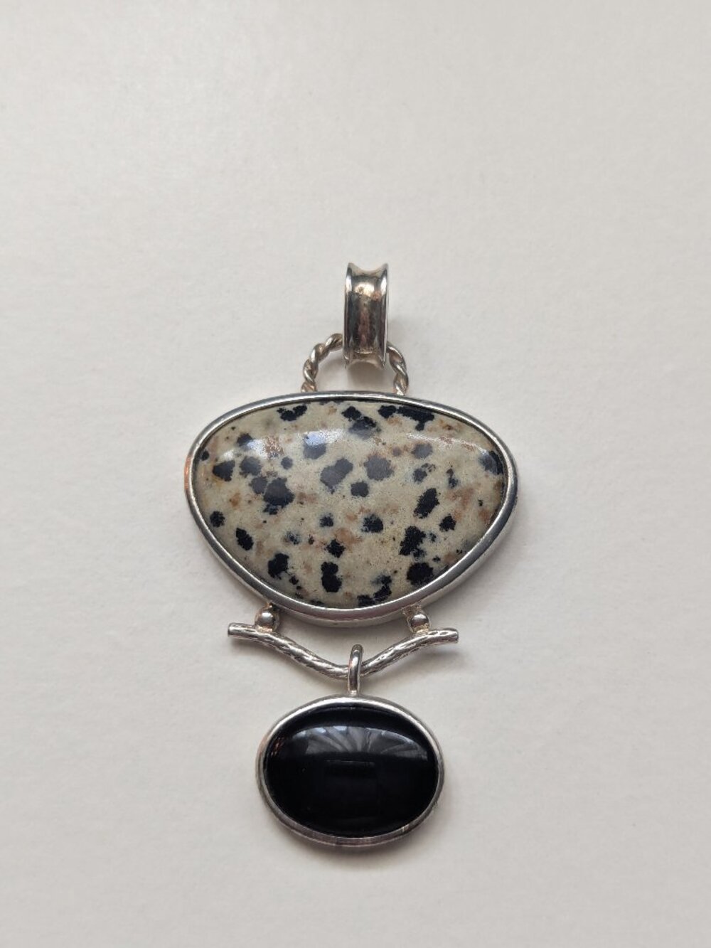 Whitney Kelly Dalmation Jasper and Black Onyx Pendant, 925 Silver